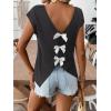image:imageWomens Bow Shirts Short Cap Sleeve V Neck Asymmetrical Backless Tops Elegant Casual Summer TopsDark Grey