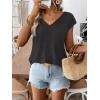 image:imageWomens Bow Shirts Short Cap Sleeve V Neck Asymmetrical Backless Tops Elegant Casual Summer TopsDark Grey
