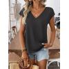 image:imageWomens Bow Shirts Short Cap Sleeve V Neck Asymmetrical Backless Tops Elegant Casual Summer TopsDark Grey
