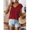 image:imageWomens Bow Shirts Short Cap Sleeve V Neck Asymmetrical Backless Tops Elegant Casual Summer TopsDark Red