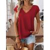 image:imageWomens Bow Shirts Short Cap Sleeve V Neck Asymmetrical Backless Tops Elegant Casual Summer TopsDark Red