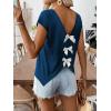 image:imageWomens Bow Shirts Short Cap Sleeve V Neck Asymmetrical Backless Tops Elegant Casual Summer TopsDeep Blue