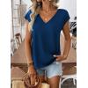 image:imageWomens Bow Shirts Short Cap Sleeve V Neck Asymmetrical Backless Tops Elegant Casual Summer TopsDeep Blue