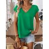image:imageWomens Bow Shirts Short Cap Sleeve V Neck Asymmetrical Backless Tops Elegant Casual Summer TopsDeep Green