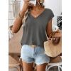 image:imageWomens Bow Shirts Short Cap Sleeve V Neck Asymmetrical Backless Tops Elegant Casual Summer TopsGrey