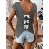 image:imageWomens Bow Shirts Short Cap Sleeve V Neck Asymmetrical Backless Tops Elegant Casual Summer TopsGrey