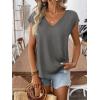 image:imageWomens Bow Shirts Short Cap Sleeve V Neck Asymmetrical Backless Tops Elegant Casual Summer TopsGrey
