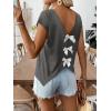 image:imageWomens Bow Shirts Short Cap Sleeve V Neck Asymmetrical Backless Tops Elegant Casual Summer TopsGrey