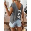 image:imageWomens Bow Shirts Short Cap Sleeve V Neck Asymmetrical Backless Tops Elegant Casual Summer TopsLight Grey