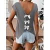image:imageWomens Bow Shirts Short Cap Sleeve V Neck Asymmetrical Backless Tops Elegant Casual Summer TopsLight Grey