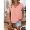 image:imageWomens Bow Shirts Short Cap Sleeve V Neck Asymmetrical Backless Tops Elegant Casual Summer TopsPink