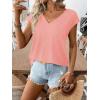 image:imageWomens Bow Shirts Short Cap Sleeve V Neck Asymmetrical Backless Tops Elegant Casual Summer TopsPink