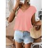 image:imageWomens Bow Shirts Short Cap Sleeve V Neck Asymmetrical Backless Tops Elegant Casual Summer TopsPink