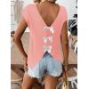 image:imageWomens Bow Shirts Short Cap Sleeve V Neck Asymmetrical Backless Tops Elegant Casual Summer TopsPink