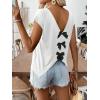 image:imageWomens Bow Shirts Short Cap Sleeve V Neck Asymmetrical Backless Tops Elegant Casual Summer TopsWhite and Black