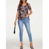 image:imageWomens Camo Cold Shoulder T Shirt V Neck Short Sleeve Slim Fit 2025 Summer Tee TopsBrown