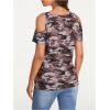 image:imageWomens Camo Cold Shoulder T Shirt V Neck Short Sleeve Slim Fit 2025 Summer Tee TopsBrown
