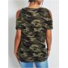 image:imageWomens Camo Cold Shoulder T Shirt V Neck Short Sleeve Slim Fit 2025 Summer Tee TopsGreen