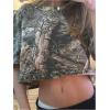 image:imageWomens Camo Crop Tee Tops Branch Print Short Sleeve Crew Neck Cropped TShirts Summer TopGreen