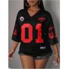 image:imageWomens Camo Jersey Shirts Half Sleeve V Neck Number Graphic Tees Sports Football Jersey StreetwearBlack Red