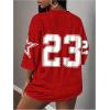 image:imageWomens Camo Jersey Shirts Half Sleeve V Neck Number Graphic Tees Sports Football Jersey StreetwearLetter Red