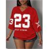 image:imageWomens Camo Jersey Shirts Half Sleeve V Neck Number Graphic Tees Sports Football Jersey StreetwearLetter Red