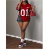 image:imageWomens Camo Jersey Shirts Half Sleeve V Neck Number Graphic Tees Sports Football Jersey StreetwearRed