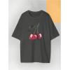 image:imageWomens Cherry Graphic Tees Top Crewneck Short Sleeve Baggy T ShirtDark Grey