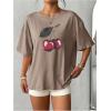 image:imageWomens Cherry Graphic Tees Top Crewneck Short Sleeve Baggy T ShirtKhaki
