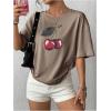 image:imageWomens Cherry Graphic Tees Top Crewneck Short Sleeve Baggy T ShirtKhaki