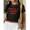 image:imageWomens Cropped Letter Graphic T Shirt Crewneck Short Sleeve Slogan Tee StreetwearBlack
