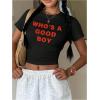 image:imageWomens Cropped Letter Graphic T Shirt Crewneck Short Sleeve Slogan Tee StreetwearBlack