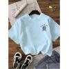 image:imageWomens Floral Graphic Tees Crew Neck Short Sleeve T Shirts Cute Summer TopsLight Blue