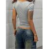 image:imageWomens Gothic Y2K Rhinestone Graphic Tees V Neck Short Sleeve Fitted Crop Tops Street T ShirtGrey