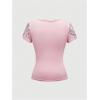 image:imageWomens Gothic Y2K Rhinestone Graphic Tees V Neck Short Sleeve Fitted Crop Tops Street T ShirtLight Pink