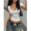 image:imageWomens Gothic Y2K Rhinestone Graphic Tees V Neck Short Sleeve Fitted Crop Tops Street T ShirtWhite