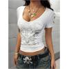 image:imageWomens Gothic Y2K Rhinestone Graphic Tees V Neck Short Sleeve Fitted Crop Tops Street T ShirtWhite
