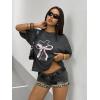 image:imageWomens Graphic Cherry Bow Tees Casual Letter Print Round Neck T Shirt Summer Short Sleeve Trendy TopsGrey Bow