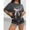 image:imageWomens Graphic Cherry Bow Tees Casual Letter Print Round Neck T Shirt Summer Short Sleeve Trendy TopsGrey Bow