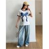 image:imageWomens Graphic Cherry Bow Tees Casual Letter Print Round Neck T Shirt Summer Short Sleeve Trendy TopsWhite Bow Blue