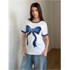 image:imageWomens Graphic Cherry Bow Tees Casual Letter Print Round Neck T Shirt Summer Short Sleeve Trendy TopsWhite Bow Blue