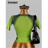 image:imageWomens Graphic Print Sheer Crop Tees Short Sleeve Crew Neck TShirts Going Out TopsLime Green