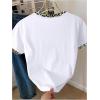image:imageWomens Heart Patchwork Lemon Fruit Printed Summer T Shirt Short Sleeve Crewneck Graphic Tees TopsWhite Cheetah