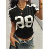 image:imageWomens Jersey Shirts V Neck Short Sleeve Graphic Tees Number Color Block Fitted Sports Crop TopsBlack and White