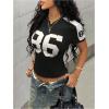 image:imageWomens Jersey Shirts V Neck Short Sleeve Graphic Tees Number Color Block Fitted Sports Crop TopsBlack and White