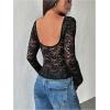 image:imageWomens Lace Mesh Patchwork Tops Backless Long Sleeve T Shirts Slim Fit Crop TopsBlack