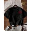 image:imageWomens Letter Graphic Tees Crew Neck Short Sleeve T Shirts Summer OutfitsBlack and Red