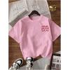 image:imageWomens Letter Graphic Tees Crew Neck Short Sleeve T Shirts Summer OutfitsLight Pink