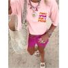image:imageWomens Letter Graphic Tees Crew Neck Short Sleeve T Shirts Summer OutfitsMix Pink