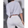 image:imageWomens Letter Print Graphic Tees Y2K Half Sleeve Elastic Waist Crew Neck Summer T ShirtsGrey